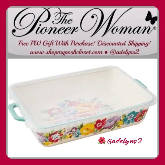 The Pioneer Woman Other - 2023 🌺New Pioneer Woman Sweet Romance Rectangular Baker and Lid, 12.8”W x 8.7”D